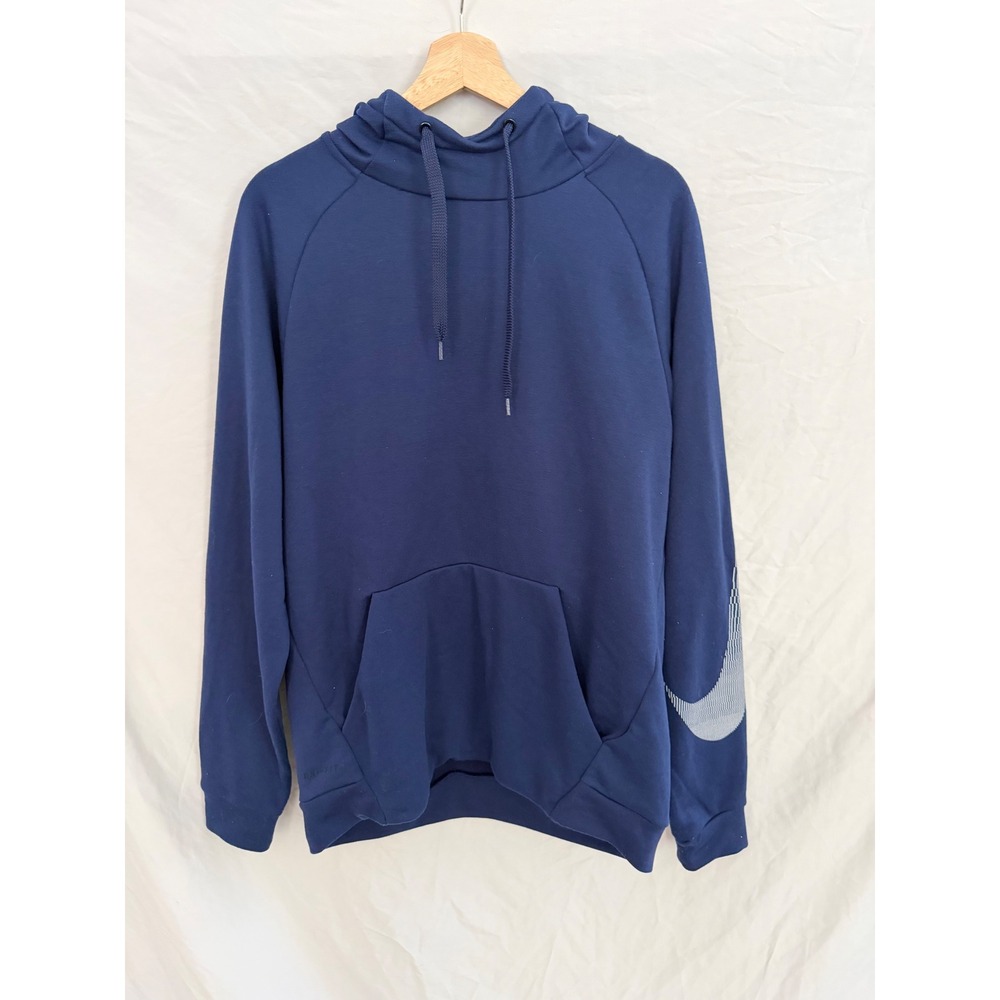 Nike Dri-FIT Hoodie Mens Navy Blue Raglan Sleeve Graphic Swoosh Medium